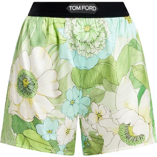 TOM FORD shorts a fiori con banda logo - verde