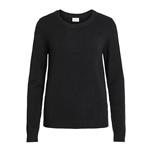 Vila nos viril l/s o-neck knit top-noos felpa, nero (black black), medium donna