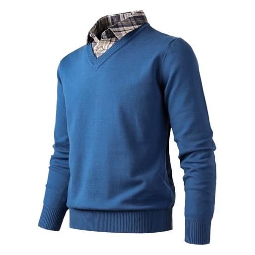 Harbrosrce maglione uomo collo a v felpa a maglia a maniche lunghe in maglioncino con collo camicia basic lavorato pullover sweatshirt