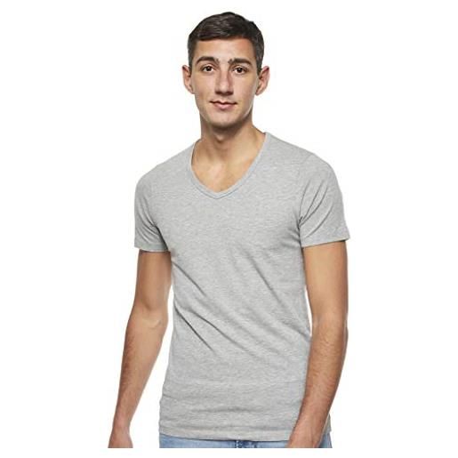 JACK & JONES basic v-neck tee s/s noos t-shirt, grigio (grau (light grey melange), m uomo