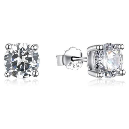 Donipreziosi coppia di orecchini punto luce in argento rodiato 925% con zirconi taglio brillante - disponibili in diversi colori e dimensioni (set 2-3-4 mm, argento)