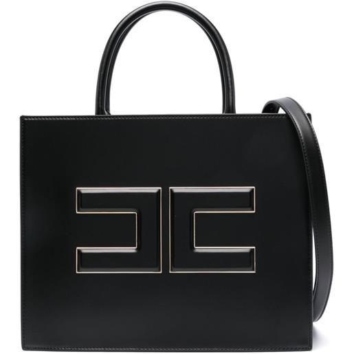 Elisabetta Franchi borsa tote con placca logo media - nero