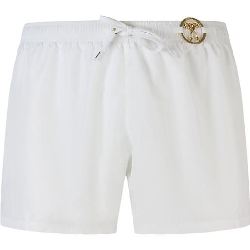 MOSCHINO shorts mare bianco con logo in metallo per uomo