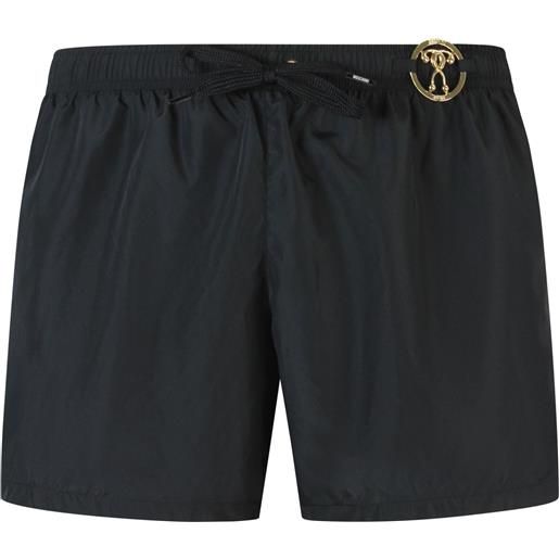 MOSCHINO shorts mare nero con logo in metallo per uomo
