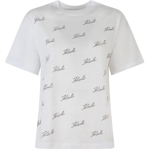 KARL LAGERFELD t-shirt bianca con logo all-over per donna