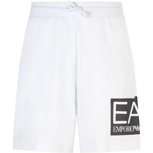 EA7 shorts bianco con stampa logata per uomo