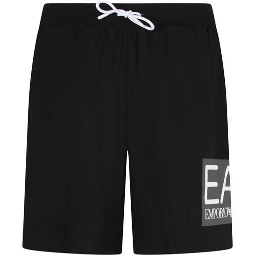 EA7 shorts nero con stampa logata per uomo