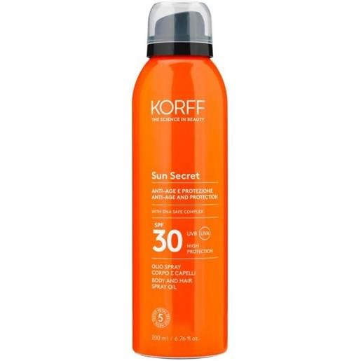 KORFF Srl korff sun secret olio spray protettivo anti-età spf30 - olio spray solare corpo e capelli tocco secco - 200 ml