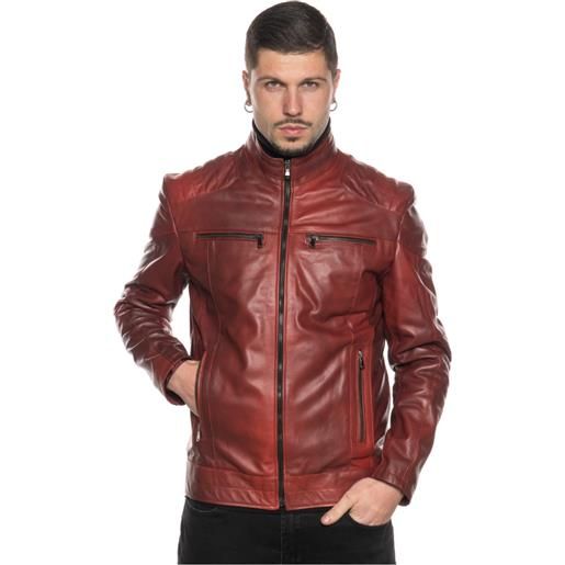 Leather Trend attila - biker uomo bordeaux in vera pelle nappa