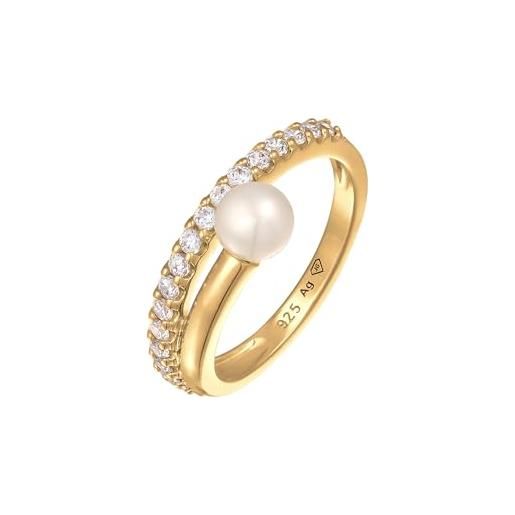 Elli anelli anello premium donne avvolgimento elegante con perla coltivata d'acqua dolce e zirconi in argento sterlino 925 placcato oro