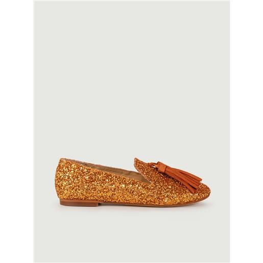 Andrea Morando Boutique mocassino glitter arancio con maxi nappina