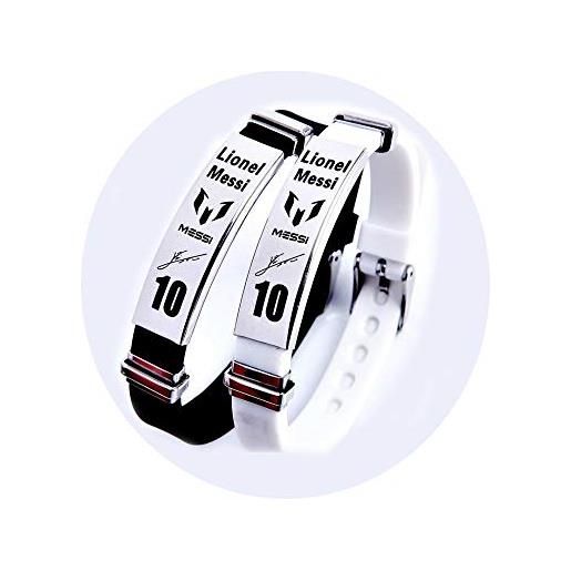 Lorh's store calcio lionel messi firma ispiratrice braccialetti regolabili messi numero 10 silicone sportivo bracciale 2 pezzi