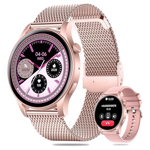 HENLSON smartwatch donna, orologio fitness 1.43 orologio smartwatch, monitoraggio della spo2 /sonno/frequenza cardiaca 100+ sportive impermeabil ip68 fitness tracker per android ios, rosa