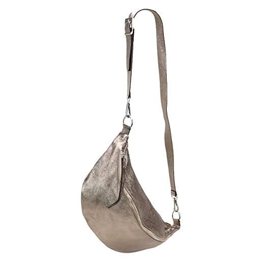 SH Leder greta g747 - tasca sul petto da donna, unisex, per festival, viaggi, taglia media, tracolla regolabile, in pelle, 37 x 21 cm, bronzo m. , marsupio alla moda