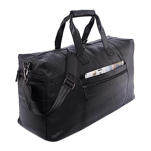 LEABAGS borsone da viaggio uomo e donna | borsa da viaggio premium in vera pelle | borsa sportiva da 55l | borsa da palestra | borsa da allenamento | borsa per aereo | grande | nappa nera