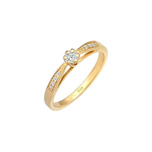 DIAMORE anelli anello di fidanzamento, da donna, con diamante (0.085 ct) fiore in oro giallo 585