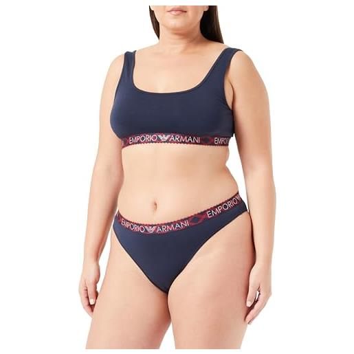 Emporio Armani women's bralette bra+brazilian brief tartan christmas cotton insieme della biancheria, marine, l da donna