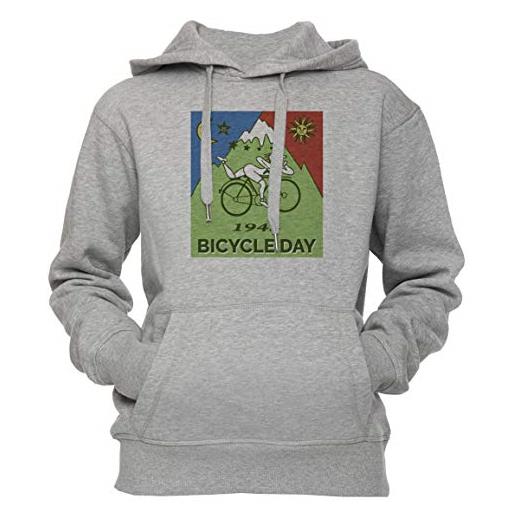 Erido bicycle day t-shirt - 1943 vintage (albert hofmann lsd) unisex uomo donna felpa con cappuccio pullover grigio dimensioni xl men's women's hoodie sweatshirt grey x-large size xl