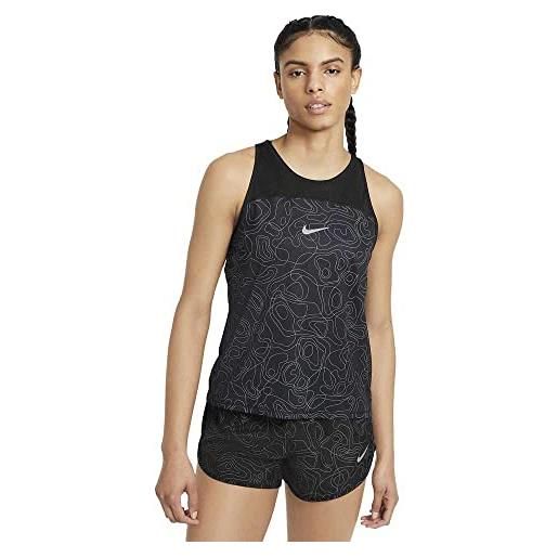 Nike run division miler all over print t-shirt, black/reflective silv, xs donna