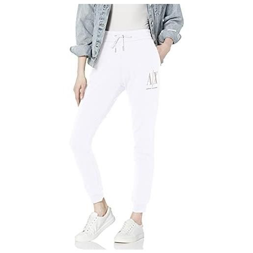 Armani Exchange pantaloni da jogging con logo studs terry tuta, bianco ottico, xl donna