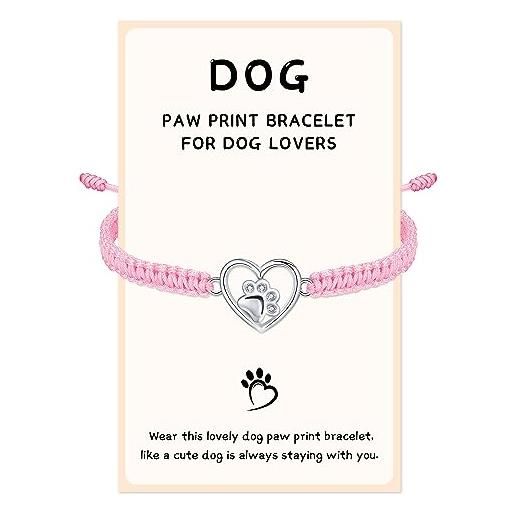 J.Endéar cane zampa bracciale per le donne ragazze argento 925 cuore zampa stampa artigianale gioielli in corda per gli amanti degli animali domestici cane, rosa