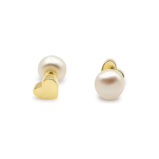 PERORNO orecchini perle coltivate colore bianco, misura 7,5-8 mm, argento 925 dorato in oro 18 carati, 7.5-8 mm, argento, perla