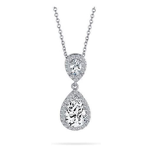 Bling Jewelry bridal pear cubic zirconia aaa cz large teardrop solitaire pendant necklace for wedding per le donne argento placcato in ottone