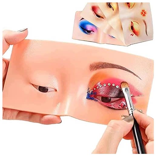 Aumude the perfect aid to practicing makeup, silicone face eye makeup practice board, makeup practice board, face eyes makeup mannequin silicone false cosmetologist, eye practice training (yellow)