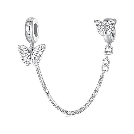 luvhaha catena di sicurezza a farfalla, con 2 distanziatori in gomma, in argento sterling 925, con perle per pandora, argento sterling