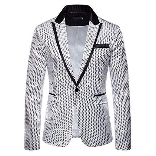 Beokeuioe blazer, tuta outwear da sera, slim strisce, da uomo, giacca blazer, giacca da uomo, giacca da lavoro, feste, b argento. , xl