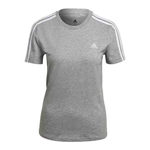 adidas essentials slim 3-stripes, t-shirt, donna, medium grey heather/white, s extra long