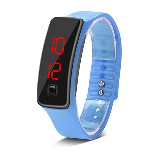 Sonew orologi sportivi, orologio da polso in silicone led calendario digitale bracciale da polso per donna uomo sweatproof long time standby leggero(lake blue)