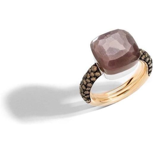 POMELLATO anello nudo chocolate maxi in oro con pietra di luna e diamanti