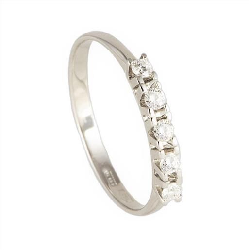 ORO&CO anello veretta 5 pietre oro & co in oro bianco con diamanti 0,18 carati, colore h, purezza si. Misura 14