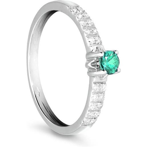 ORO&CO anello in oro con diamanti ct. 0,1 e smeraldo ct. 0,12