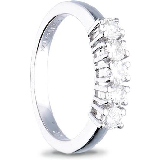 ALFIERI & ST. JOHN anello veretta alfieri & st. John 5 pietre in oro bianco con diamanti ct. 0,40, colore g, purezza si1. Misura 14