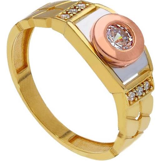 ORO&CO anello chevalier in oro con zirconi