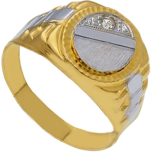 ORO&CO anello chevalier in oro con zirconi