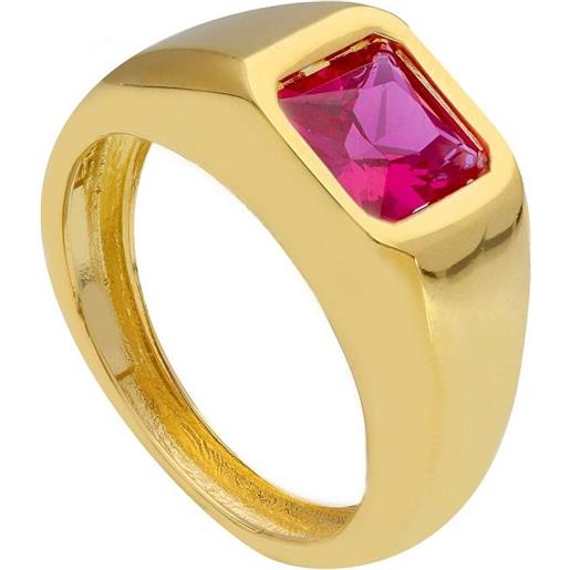 ORO&CO anello chevalier in oro con pietra fucsia