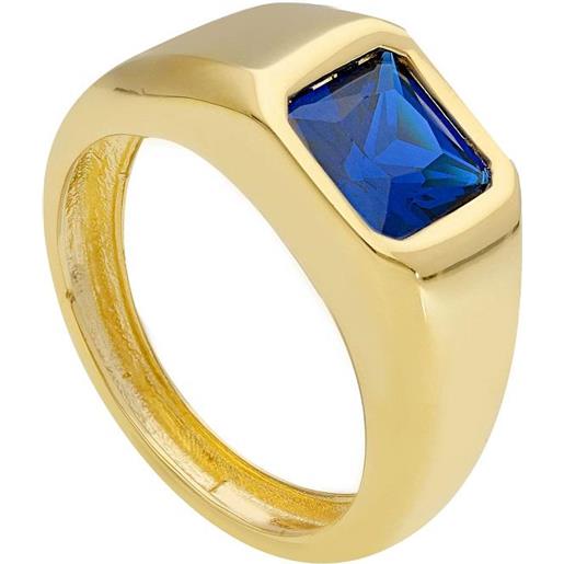 ORO&CO anello chevalier in oro con pietra blu