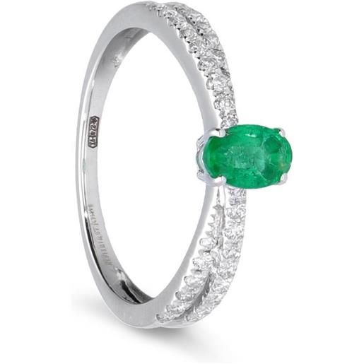 ALFIERI & ST. JOHN anello in oro con diamanti ct 0,25 e smeraldo ct 0,60