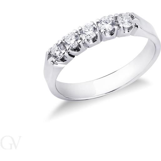 ORO&CO anello veretta 5 pietre oro&co in oro bianco con diamanti ct 0.25 colore h, purezza si2. Misura 15