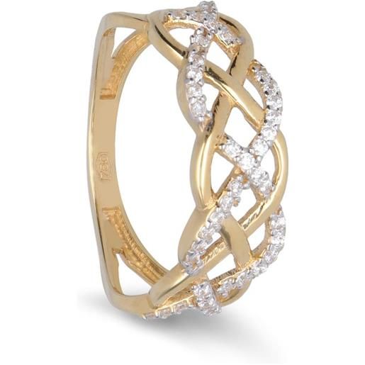 ORO&CO anello in oro intrecciato con zirconi