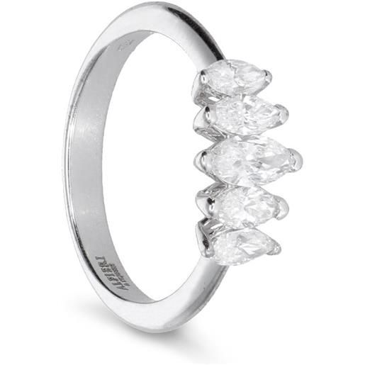 ALFIERI & ST. JOHN anello veretta alfieri & st john 5 pietre in oro bianco con diamanti taglio marquise mix ct 0,80. Misura 12