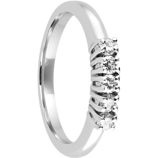 ALFIERI & ST. JOHN anello veretta alfieri & st. John 5 pietre in oro bianco con diamanti ct. 0,21, colore g, purezza si1. Misura 14. 