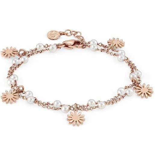 NOMINATION bracciale in acciaio e argento con perle ciondoli margherita