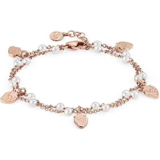 NOMINATION bracciale in acciaio e argento con perle ciondoli fragola