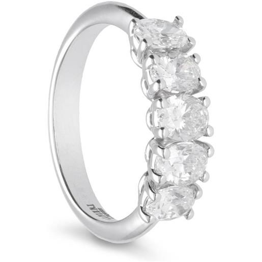 ALFIERI & ST. JOHN anello veretta 5 pietre alfieri & st john in oro bianco con diamanti taglio ovale ct. 1,51 colore g. Misura 12