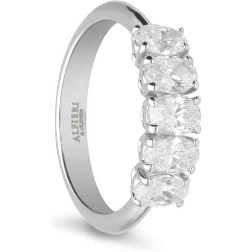 ALFIERI & ST. JOHN anello veretta 5 pietre alfieri & st john in oro bianco con diamanti taglio ovale ct. 1,26 colore g. Misura 12