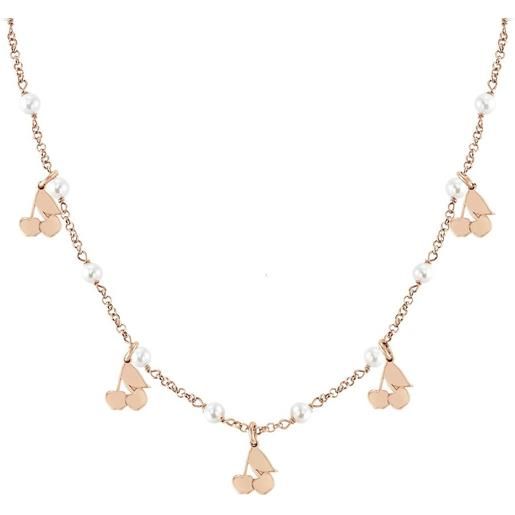 NOMINATION collana in acciao e argento con perle e ciondoli ciliegie